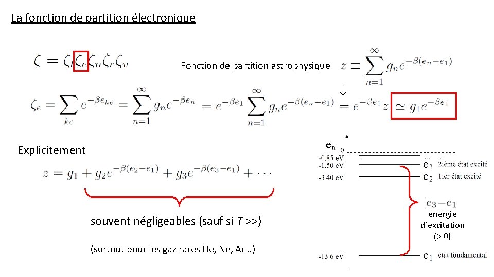 La fonction de partition électronique Fonction de partition astrophysique Explicitement souvent négligeables (sauf si