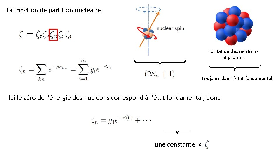 La fonction de partition nucléaire Excitation des neutrons et protons Toujours dans l’état fondamental