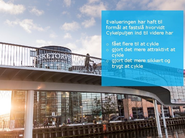 Evalueringen har haft til formål at fastslå hvorvidt Cykelpuljen ind til videre har o