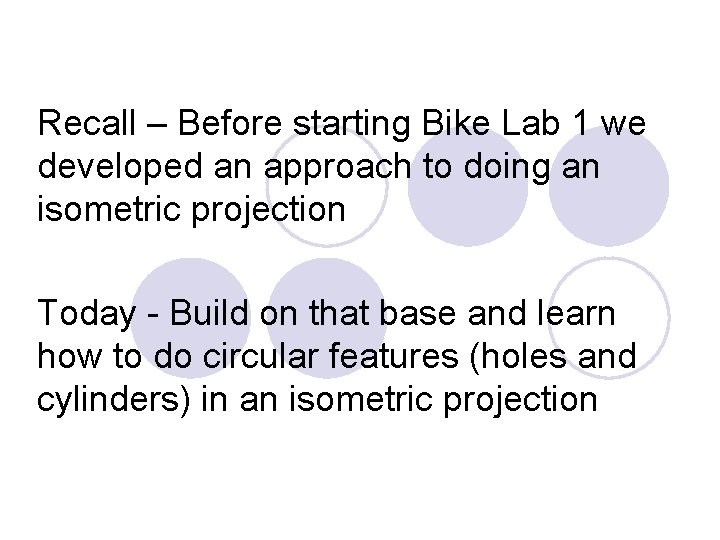 Recall – Before starting Bike Lab 1 we developed an approach to doing an