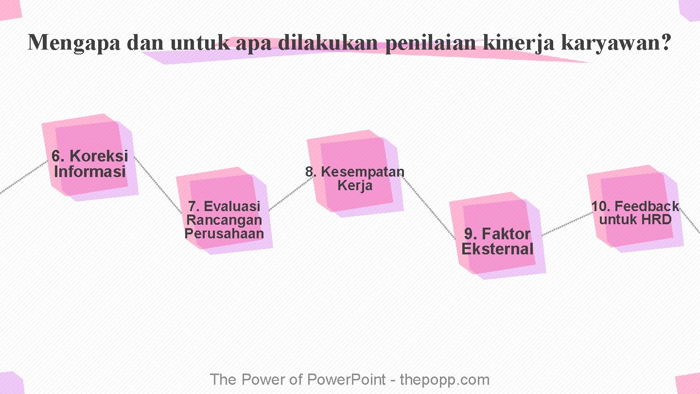 Mengapa dan untuk apa dilakukan penilaian kinerja karyawan? 6. Koreksi Informasi 8. Kesempatan Kerja