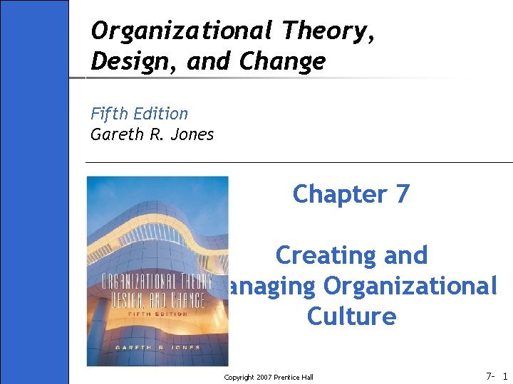 Organizational Theory, Design, and Change Fifth Edition Gareth R. Jones Chapter 7 Creating and