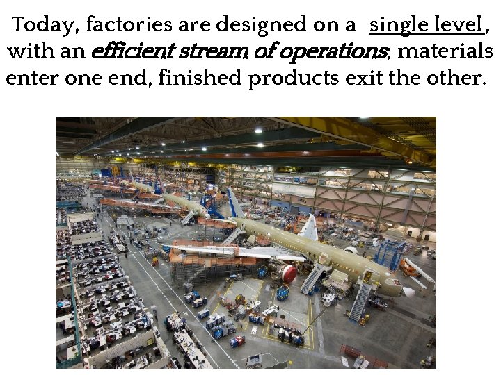 Today, factories are designed on a single level , with an efficient stream of