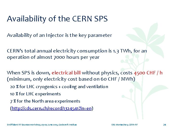 Availability of the CERN SPS Availability of an Injector is the key parameter CERN’s