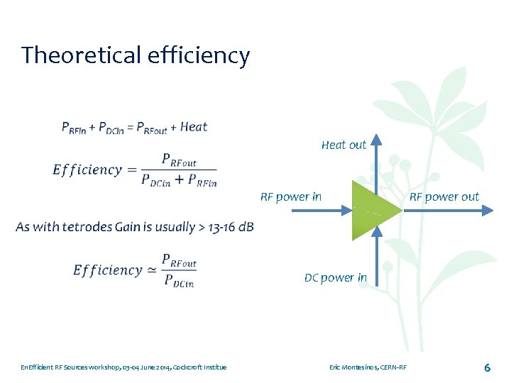 Theoretical efficiency Heat out RF power in DC power in En. Efficient RF Sources