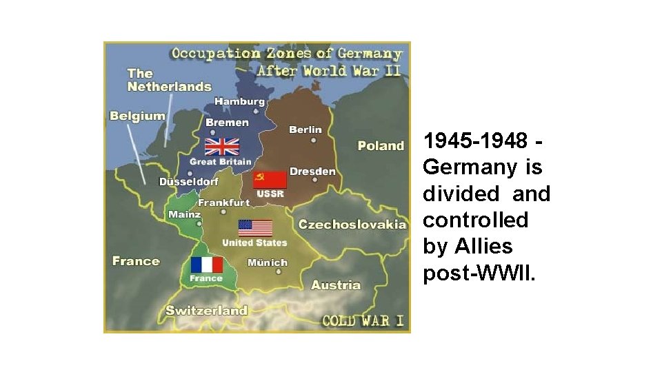 1945 -1948 Germany is divided and controlled by Allies post-WWII. 