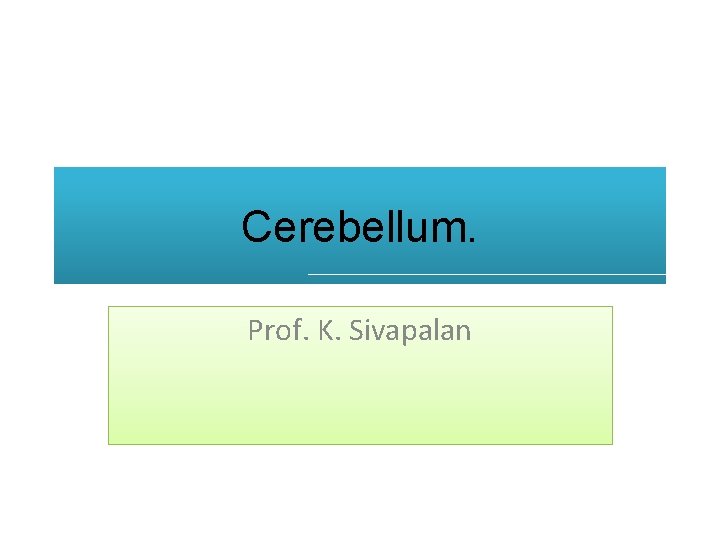 Cerebellum. Prof. K. Sivapalan 