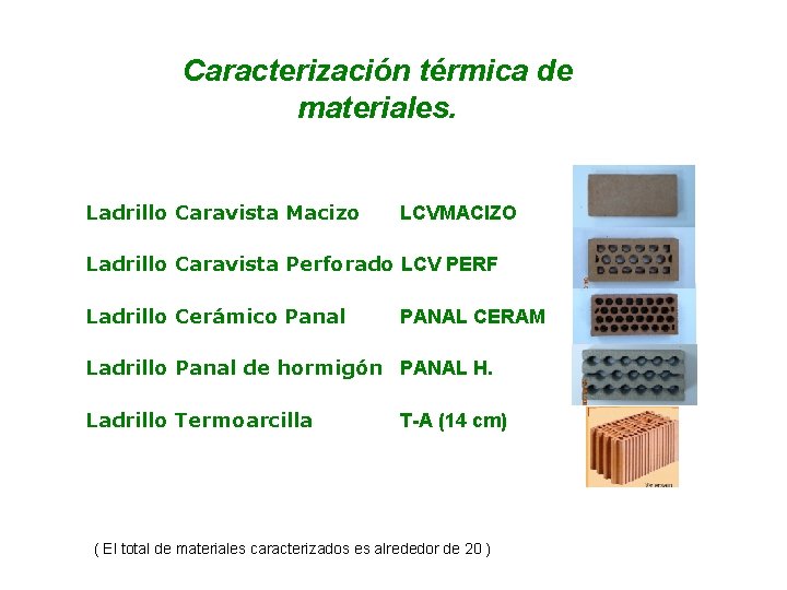 Caracterización térmica de materiales. Ladrillo Caravista Macizo LCVMACIZO Ladrillo Caravista Perforado LCV PERF Ladrillo