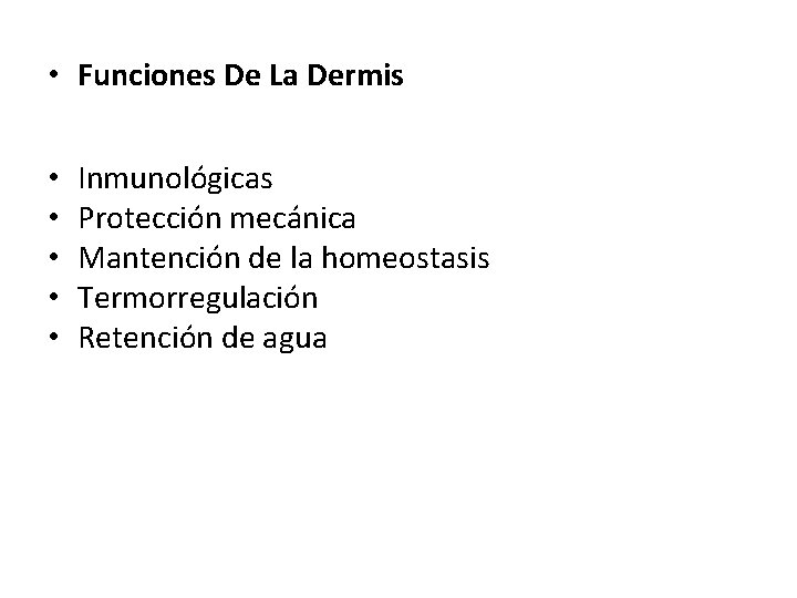  • Funciones De La Dermis • • • Inmunológicas Protección mecánica Mantención de