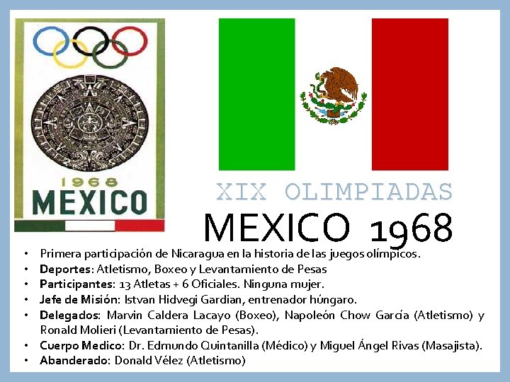 XIX OLIMPIADAS MEXICO 1968 Primera participación de Nicaragua en la historia de las juegos