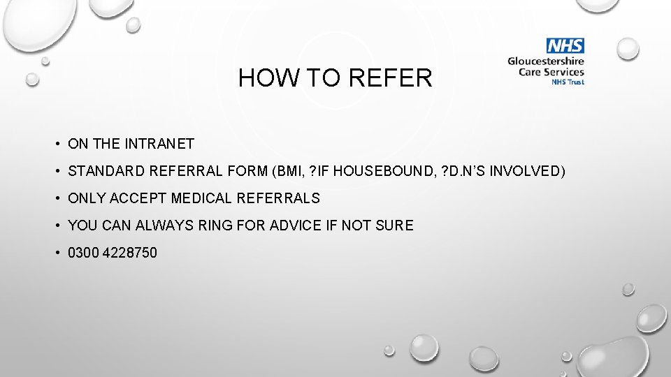 HOW TO REFER • ON THE INTRANET • STANDARD REFERRAL FORM (BMI, ? IF