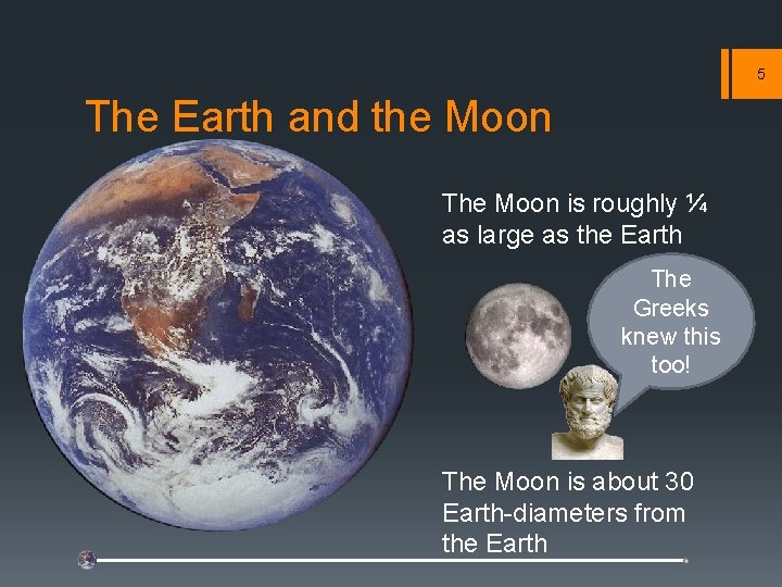 5 The Earth and the Moon The Moon is roughly ¼ as large as 5 The Earth and the Moon The Moon is roughly ¼ as large as