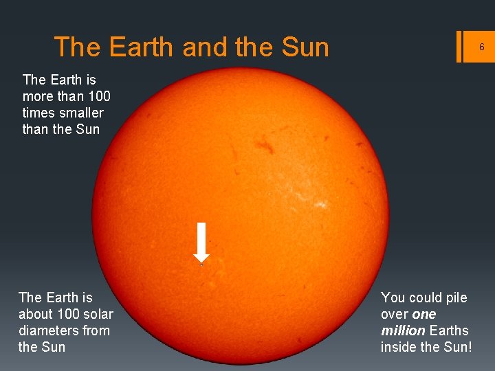 The Earth and the Sun 6 The Earth is more than 100 times smaller The Earth and the Sun 6 The Earth is more than 100 times smaller