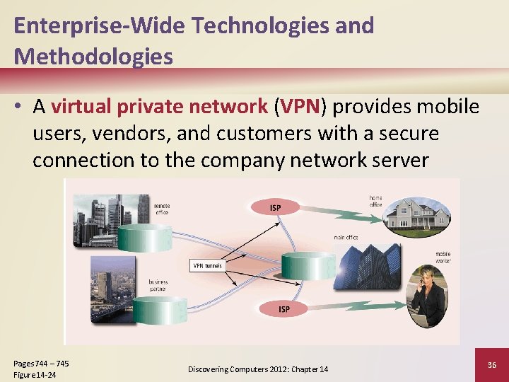 Enterprise-Wide Technologies and Methodologies • A virtual private network (VPN) provides mobile users, vendors,