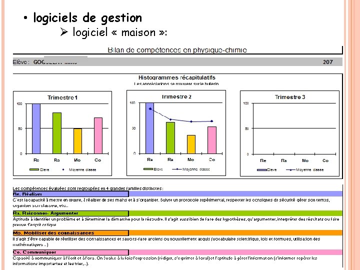  • logiciels de gestion Ø logiciel « maison » : 