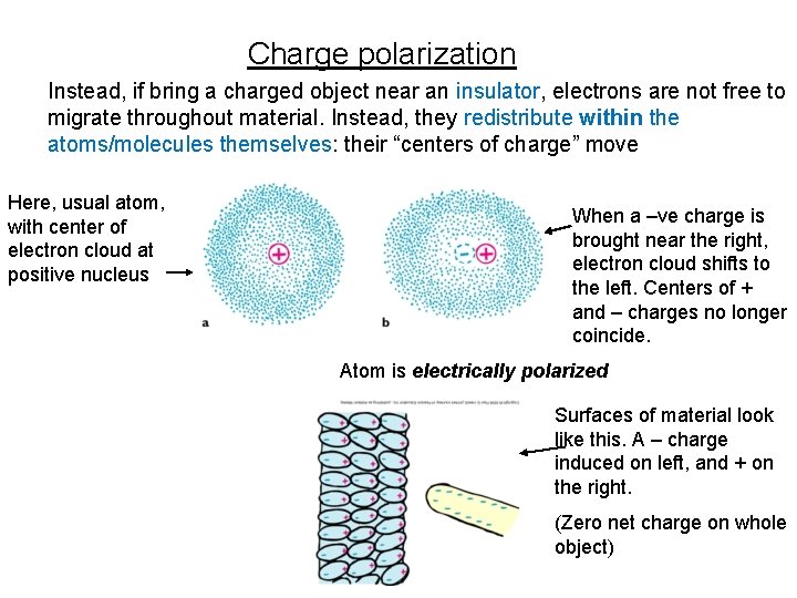 Charge polarization Instead, if bring a charged object near an insulator, electrons are not