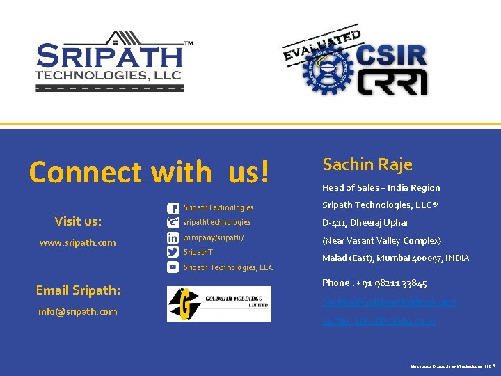 Connect with us! Visit us: www. sripath. com info@sripath. com Head of Sales – Connect with us! Visit us: www. sripath. com info@sripath. com Head of Sales –