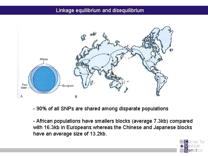 Linkage equilibrium and disequilibrium - 90% of all SNPs are shared among disparate populations