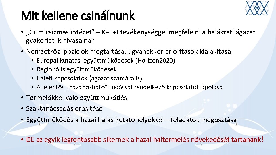 Mit kellene csinálnunk • „Gumicsizmás intézet” – K+F+I tevékenységgel megfelelni a halászati ágazat gyakorlati