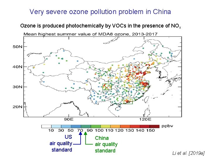 Very severe ozone pollution problem in China Ozone is produced photochemically by VOCs in