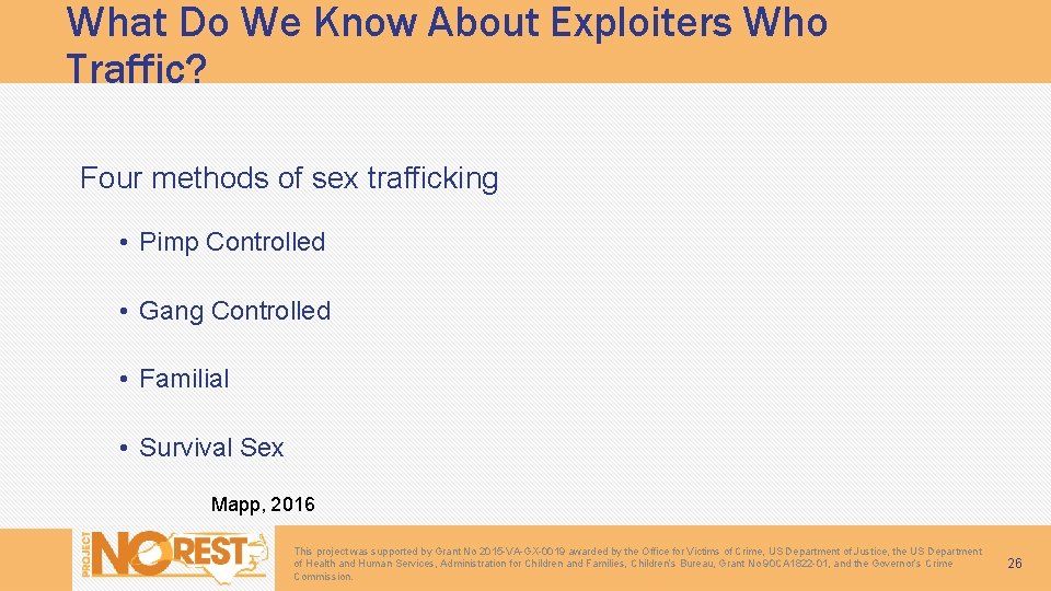 What Do We Know About Exploiters Who Traffic? Four methods of sex trafficking •