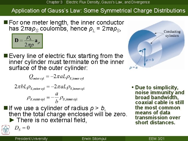 Chapter 3 Electric Flux Density, Gauss’s Law, and Divergence Application of Gauss’s Law: Some