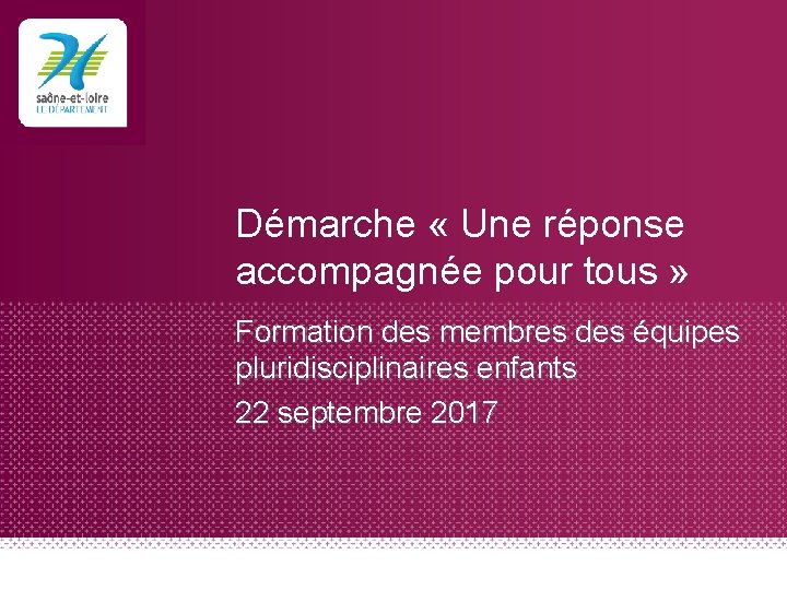 Démarche « Une réponse accompagnée pour tous » Formation des membres des équipes pluridisciplinaires