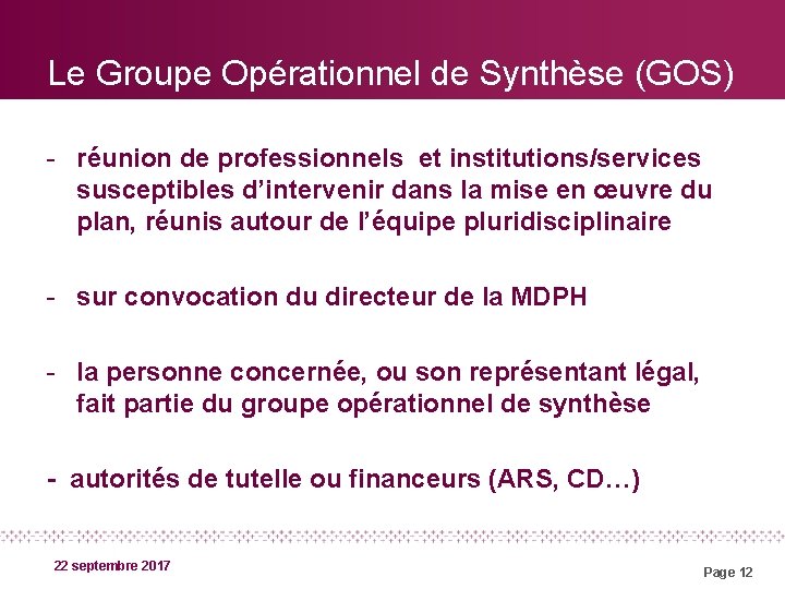 Le Groupe Opérationnel de Synthèse (GOS) - réunion de professionnels et institutions/services susceptibles d’intervenir