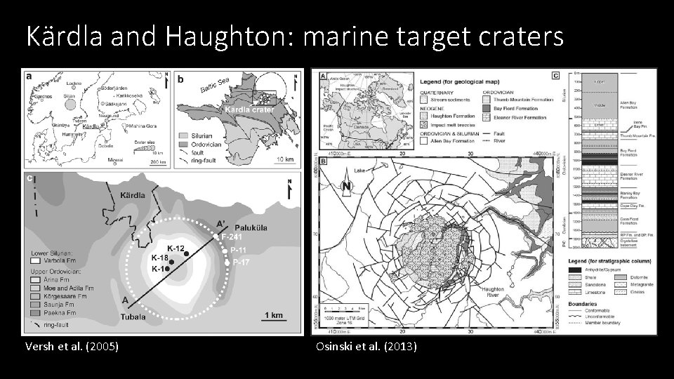 Kärdla and Haughton: marine target craters Versh et al. (2005) Osinski et al. (2013)