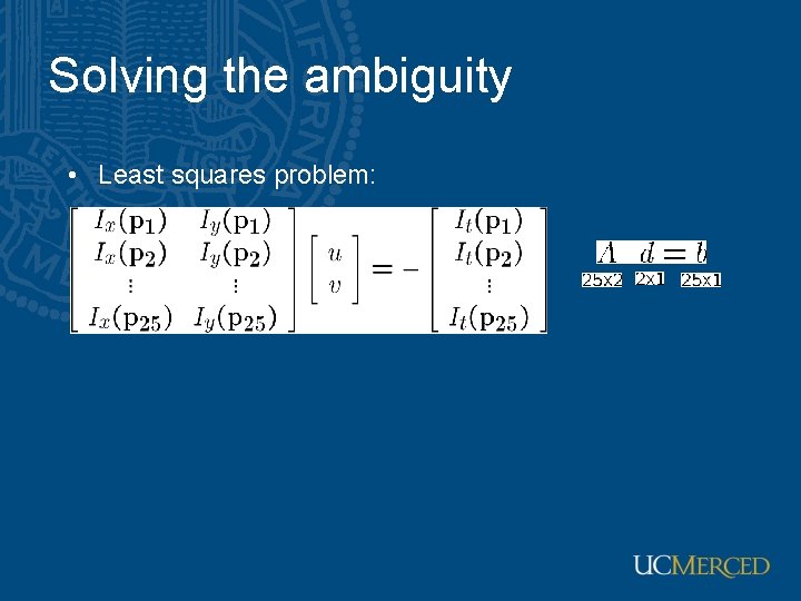 Solving the ambiguity • Least squares problem: Solving the ambiguity • Least squares problem: