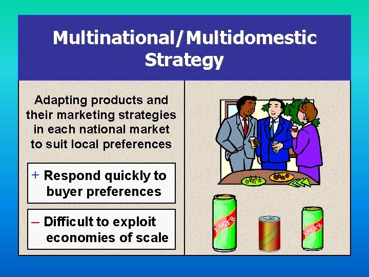 Multinational/Multidomestic Strategy Adapting products and their marketing strategies in each national market to suit