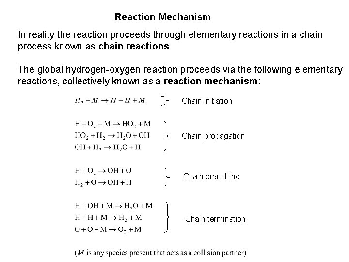 Reaction Mechanism In reality the reaction proceeds through elementary reactions in a chain process