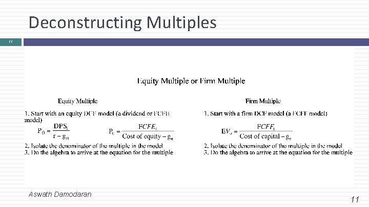 Deconstructing Multiples 11 Aswath Damodaran 11 