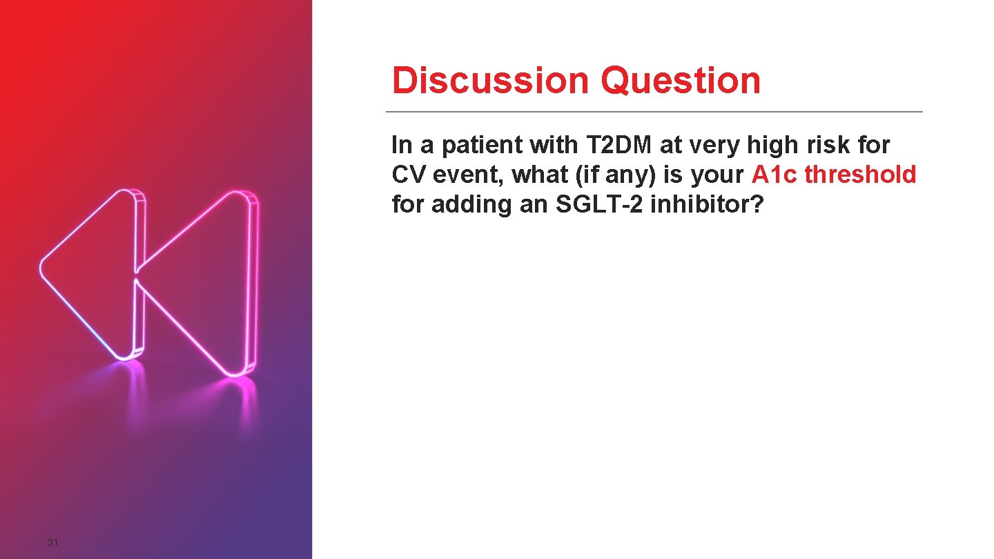 Discussion Question In a patient with T 2 DM at very high risk for