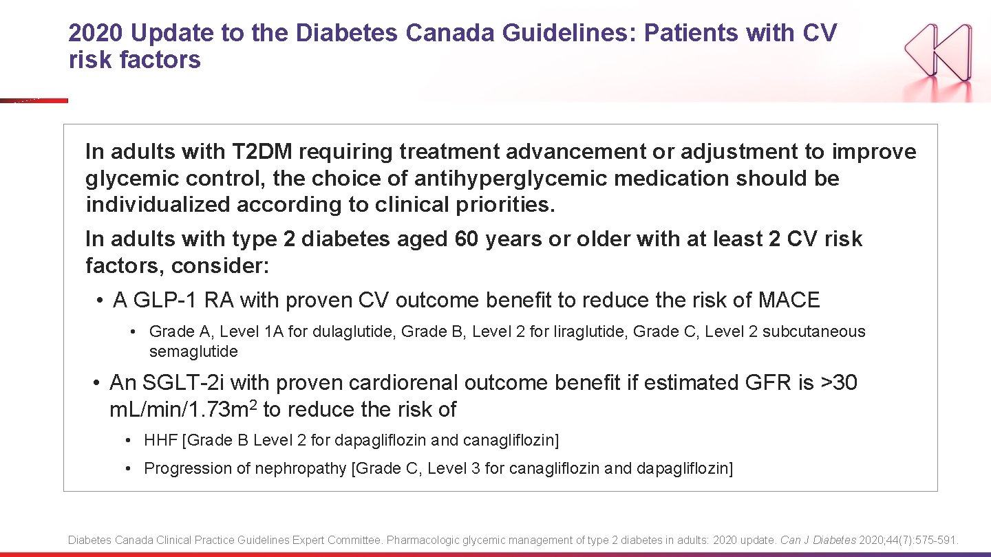 2020 Update to the Diabetes Canada Guidelines: Patients with CV risk factors In adults