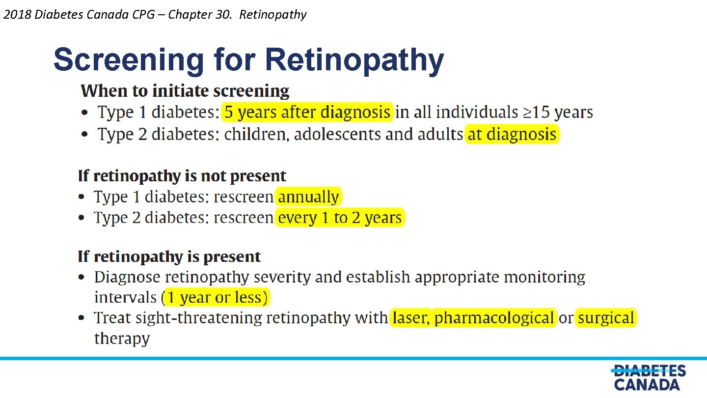 2018 Diabetes Canada CPG – Chapter 30. Retinopathy Screening for Retinopathy 