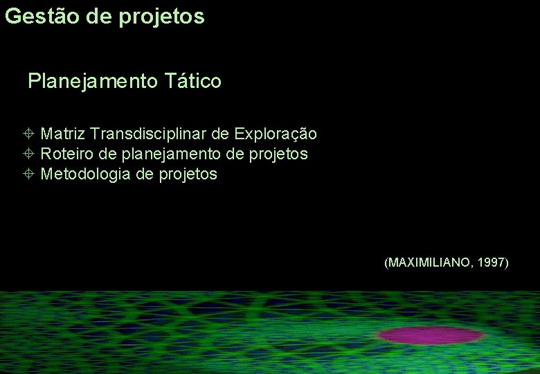 Gestão de projetos Planejamento Tático ± Matriz Transdisciplinar de Exploração ± Roteiro de planejamento Gestão de projetos Planejamento Tático ± Matriz Transdisciplinar de Exploração ± Roteiro de planejamento