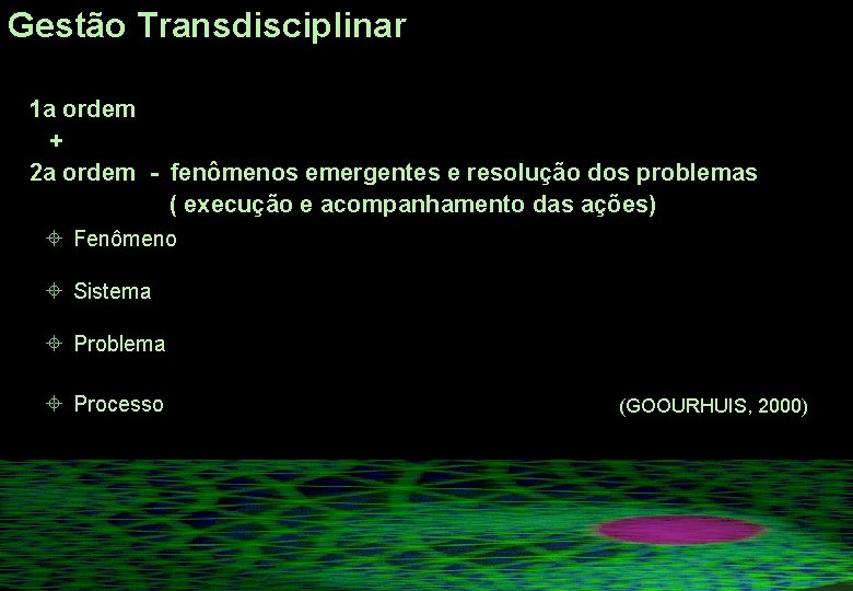 Gestão Transdisciplinar 1 a ordem + 2 a ordem - fenômenos emergentes e resolução Gestão Transdisciplinar 1 a ordem + 2 a ordem - fenômenos emergentes e resolução