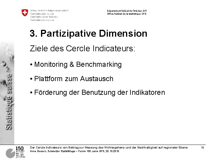 Département fédéral de l’intérieur DFI Office fédéral de la statistique OFS 3. Partizipative Dimension