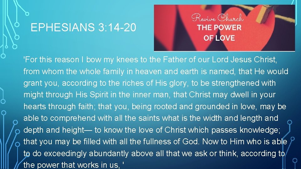 EPHESIANS 3: 14 -20 'For this reason I bow my knees to the Father