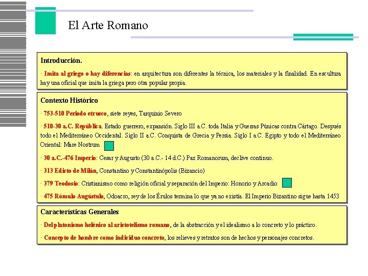 El Arte Romano Introducción. · Imita al griego o hay diferencias: en arquitectura son