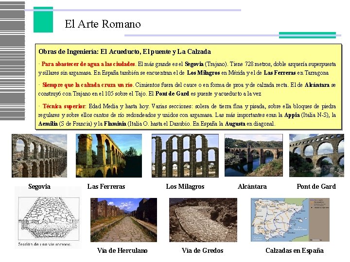 El Arte Romano Obras de Ingeniería: El Acueducto, El puente y La Calzada ·