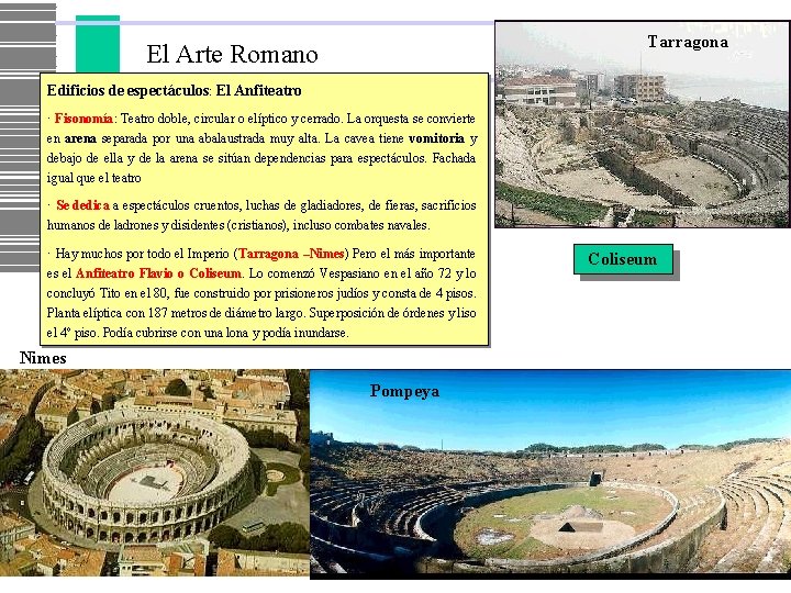 Tarragona El Arte Romano Edificios de espectáculos: El Anfiteatro · Fisonomía: Teatro doble, circular