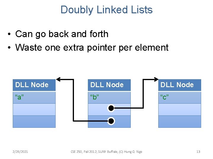 Doubly Linked Lists • Can go back and forth • Waste one extra pointer