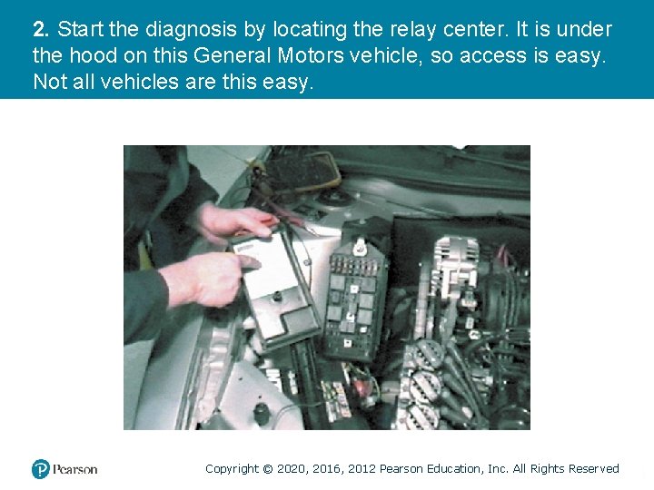2. Start the diagnosis by locating the relay center. It is under the hood