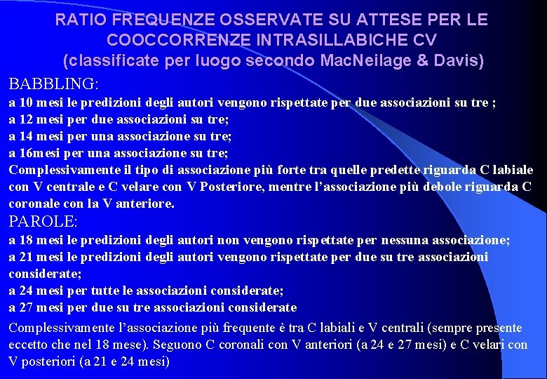 RATIO FREQUENZE OSSERVATE SU ATTESE PER LE COOCCORRENZE INTRASILLABICHE CV (classificate per luogo secondo RATIO FREQUENZE OSSERVATE SU ATTESE PER LE COOCCORRENZE INTRASILLABICHE CV (classificate per luogo secondo