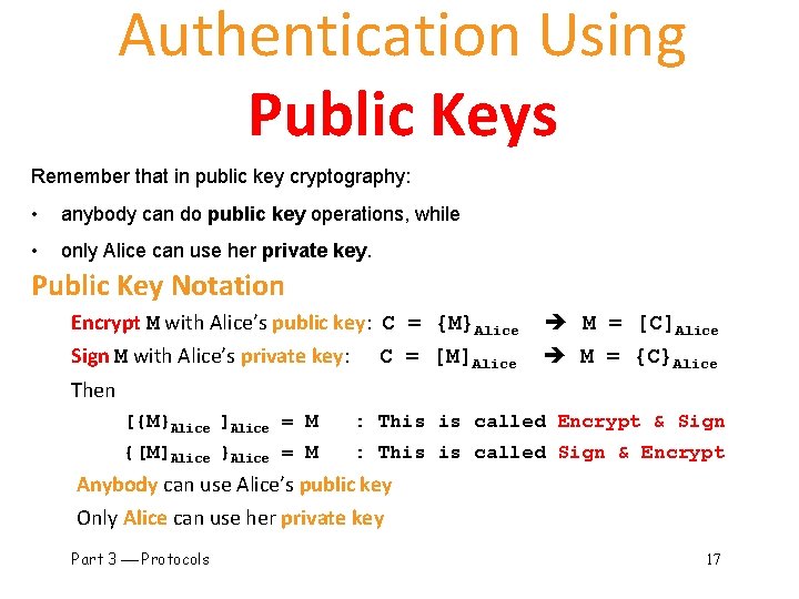 Authentication Using Public Keys Remember that in public key cryptography: • anybody can do