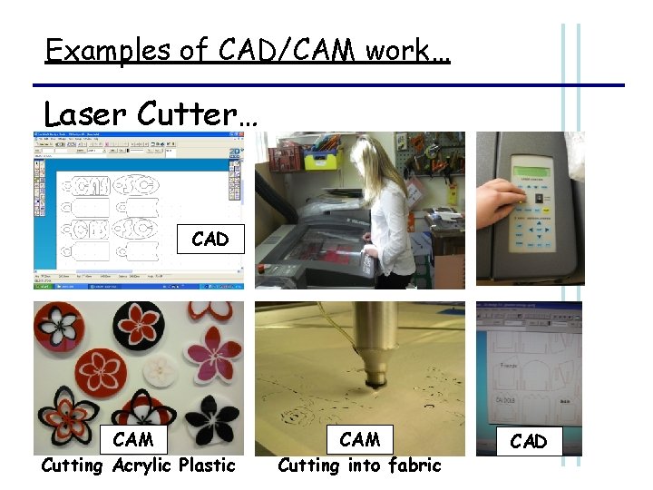 Examples of CAD/CAM work… Laser Cutter… CAD CAM Cutting Acrylic Plastic CAM Cutting into