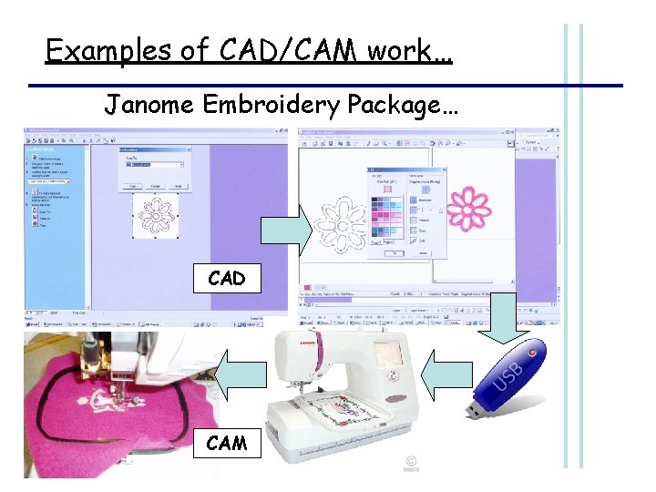 Examples of CAD/CAM work… Janome Embroidery Package… CAD CAM 