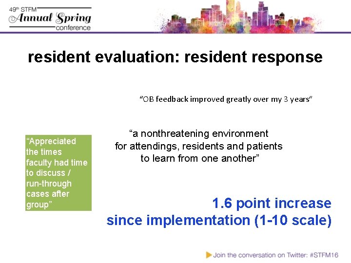 resident evaluation: resident response “OB feedback improved greatly over my 3 years” “Appreciated the